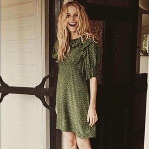 DOEN baudoin green martha’s garden mini dress 100% silk, medium, worn once